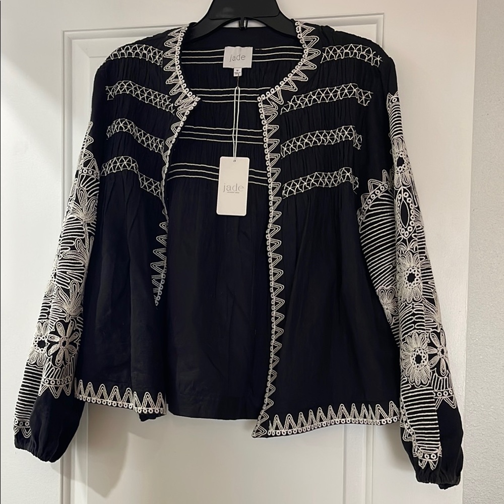 Johnny Was Black Elaine Jacket w/White Embroidery NWT